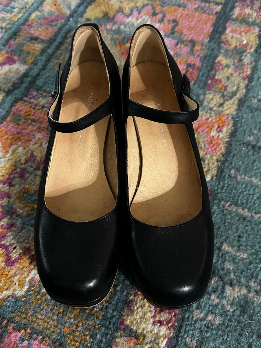 INTENTIONALLY BLANK Black Leather Platform Mary Jane Heels
